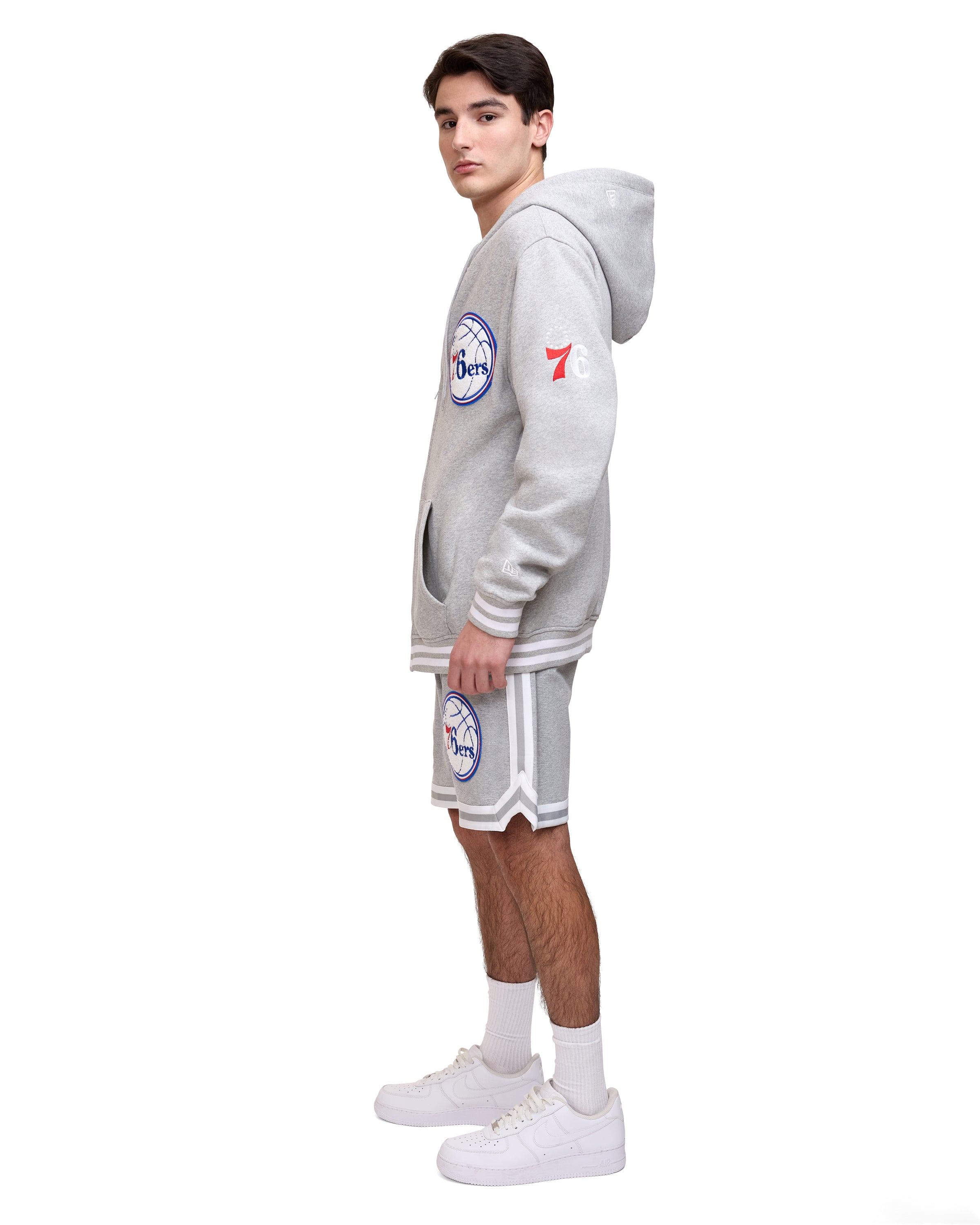 Premium Philadelphia 76ers Gray Logo Select Full-Zip Hoodie